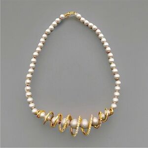 Alexis Bittar Spiral, Orbiting, Coiled Crystal Accented Shell Pearl Necklace